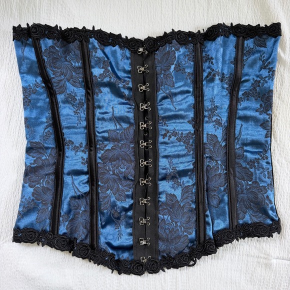 Shirley of Hollywood Tops - Shirley of Hollywood Vintage 90s Y2K Blue Floral Gothic Corset Bustier Top 36
